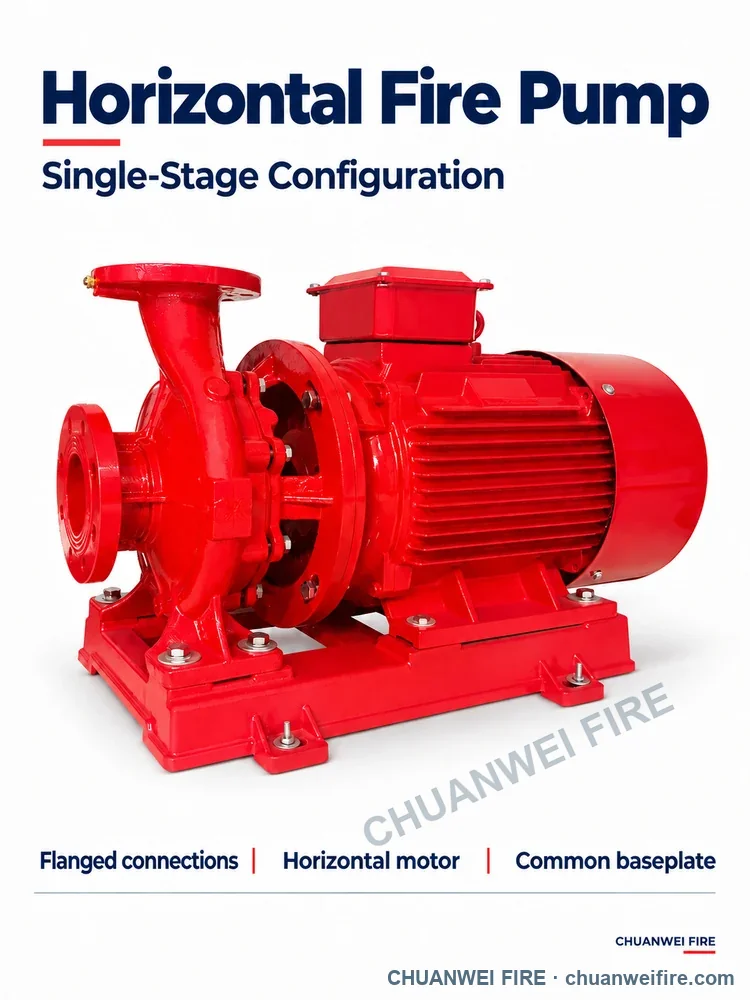 Horizontal Single-Stage Fire Pumps — product feature illustration in English