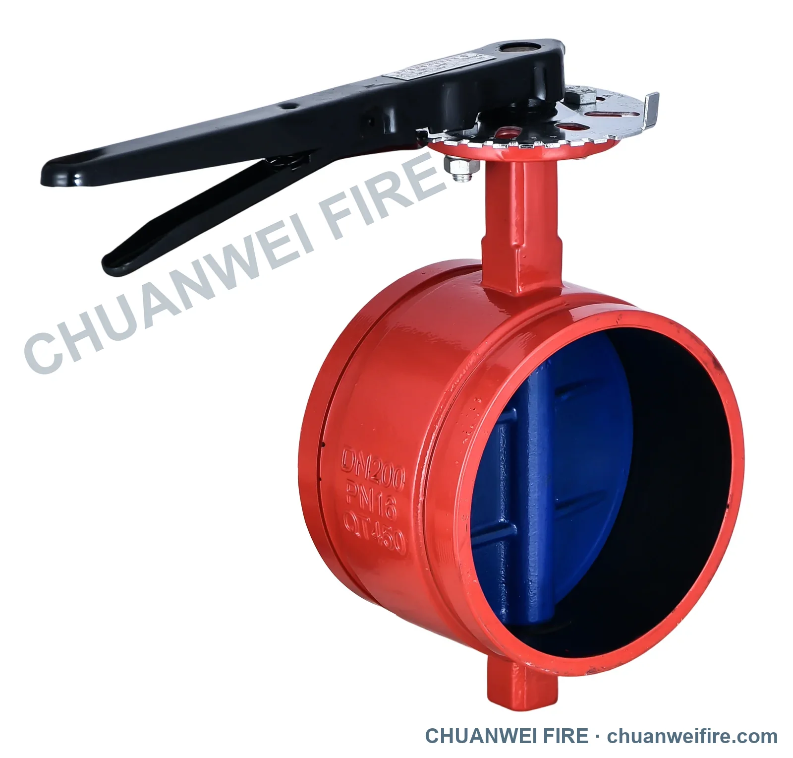 Enlarged lever operated grooved butterfly valve
