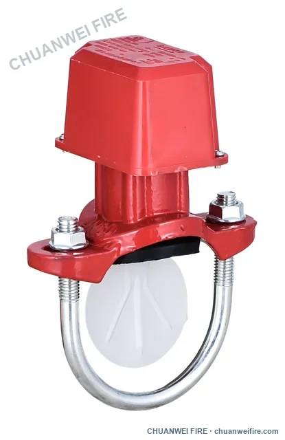 Saddle waterflow switch — paddle and mounting view