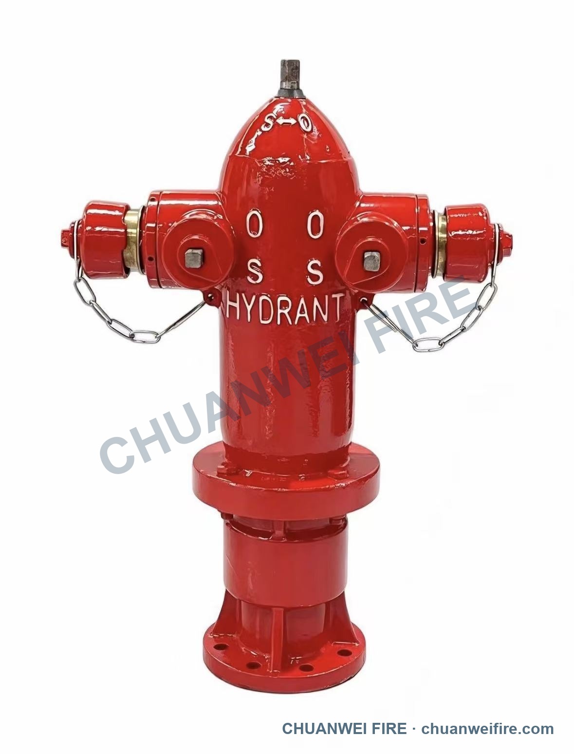 Indonesian-pattern wet barrel pillar fire hydrant with twin outlets