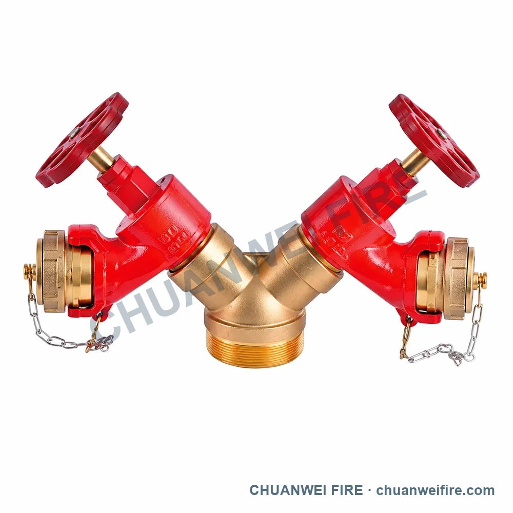 Catalog configuration illustration of Twin-Valve Two-Way Fire Hose Distributor — SF-040 / SF-041