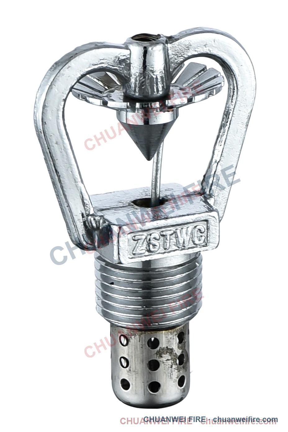 Chrome-plated open impingement water mist nozzle with inlet strainer